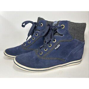 Meds High Top Hidden Wedge Rookie Shoe Navy Blue Suede Size 8